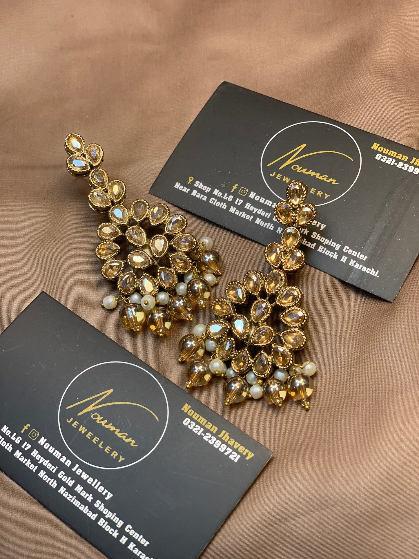 Exquisite Zircon Champagne Pearl Statement Jewellery Earrings