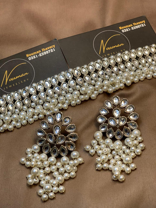💫Kundan Silver Pearl Statement Choker Set💫
